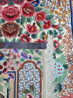 فرش دستباف چله ابریشم گل ابریشم 55رج قواره قالیچه طرح گلدان - تصویر 8